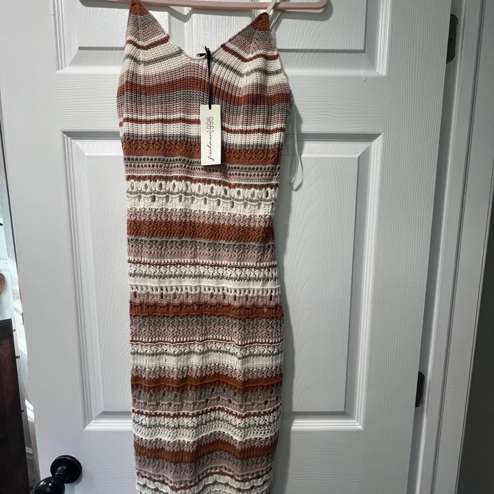 Freshman Brown and Cream Striped Midi Dress